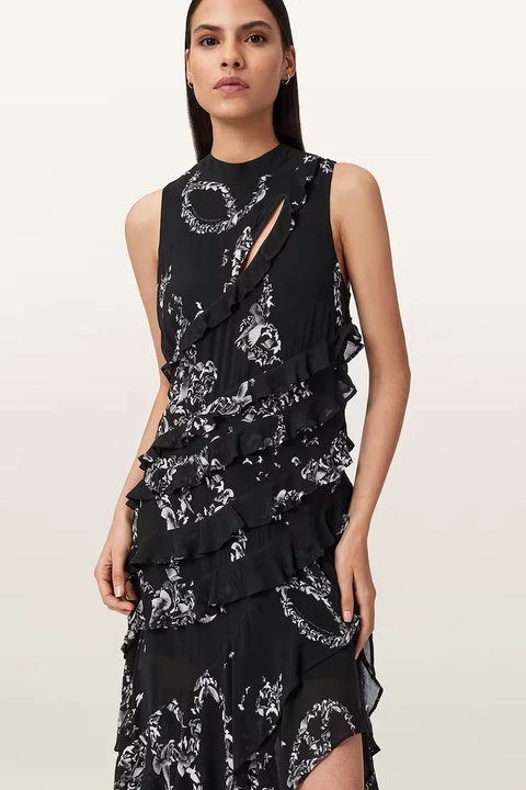 AllSaints sukienka wiskozowa CADY kolor czarny midi rozkloszowana W004DD - zdjęcie produktu nr 2