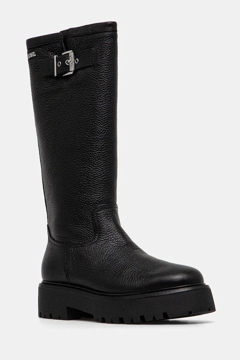 Karl Lagerfeld kozaki skórzane BURLY BIKER damskie kolor czarny na płaskim obcasie KL43490W - zdjęcie produktu nr 1