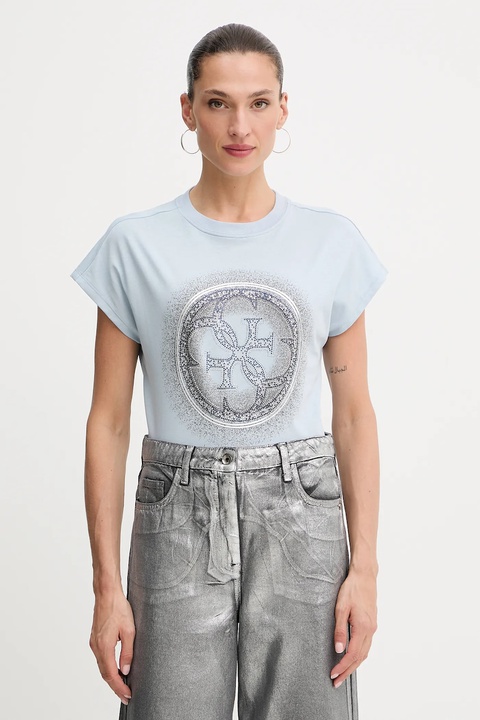 Guess t-shirt bawełniany 4G damski kolor fioletowy W5YI14 I3Z14 - zdjęcie produktu nr 1