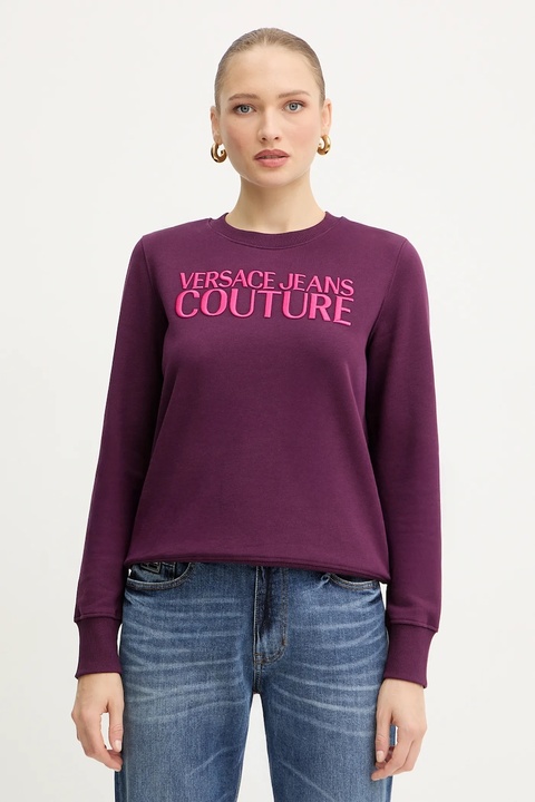Versace Jeans Couture bluza bawełniana damska kolor fioletowy z aplikacją 79HAIT06 CF01T - zdjęcie produktu nr 1