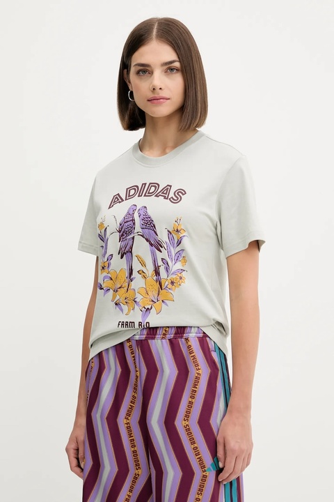 adidas t-shirt bawełniany x Farm Rio damski kolor szary JV8610 - zdjęcie produktu nr 1