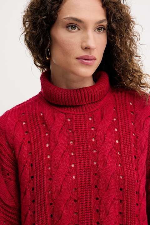 Twinset sweter z wełną damski kolor czerwony ciepły z golfem 252TT3101 - zdjęcie produktu nr 2