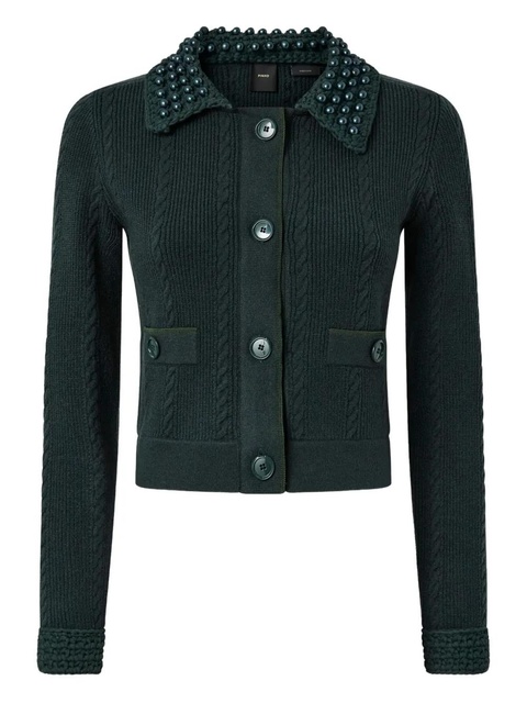 PINKO cable-knit pearl-embellished cardigan - Green - zdjęcie produktu nr 1