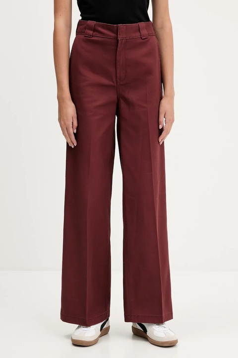 Dickies spodnie WIDE LEG WORK PANT W damskie kolor bordowy szerokie high waist DK0A4YSE - zdjęcie produktu nr 1
