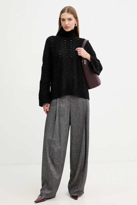 Twinset sweter z wełną damski kolor czarny ciepły z golfem 252TT3101 - zdjęcie produktu nr 1