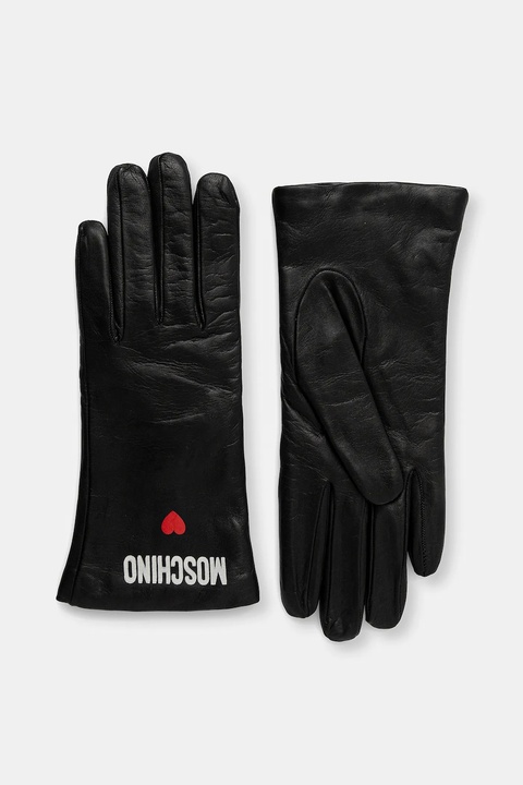 Moschino rękawiczki skórzane damskie kolor czarny M3355 65458 - zdjęcie produktu nr 2