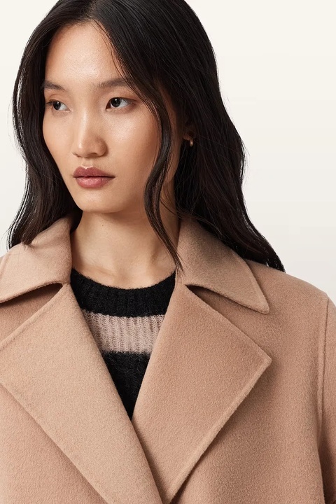 AllSaints płaszcz z dodatkiem wełny SELLMA kolor brązowy W019OD - zdjęcie produktu nr 1