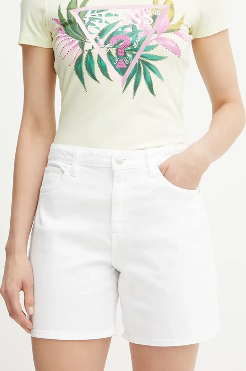 Guess szorty jeansowe damskie kolor biały gładkie high waist W5GD1A D4T50 - zdjęcie produktu nr 1
