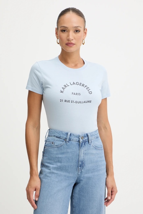 Karl Lagerfeld t-shirt bawełniany damski kolor niebieski B1W17033 - zdjęcie produktu nr 1