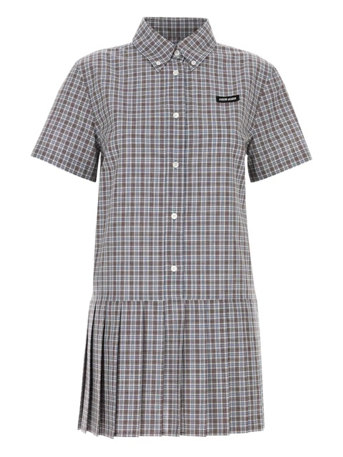 Miu Miu pleated checked shirt mini dress - Red - zdjęcie produktu nr 1