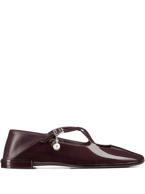 Jimmy Choo Eleri patent-leather cross-strap ballet flats - Brown - zdjęcie produktu nr 1