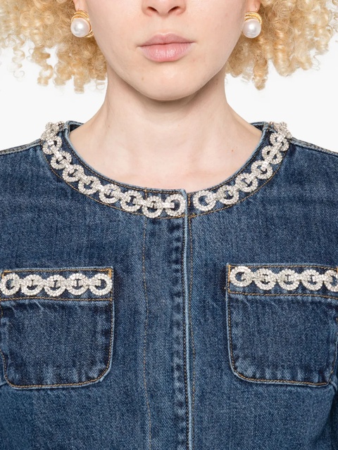 Self-Portrait embellished-pocket denim jacket - Blue - zdjęcie produktu nr 2
