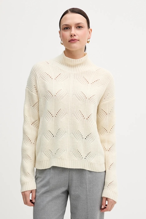 United Colors of Benetton sweter z dodatkiem wełny damski kolor beżowy lekki z półgolfem 1FDFD10F2 - zdjęcie produktu nr 1