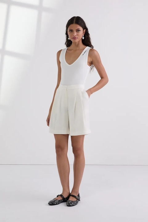 Karl Lagerfeld szorty damskie kolor beżowy gładkie high waist A3W10097 - zdjęcie produktu nr 1