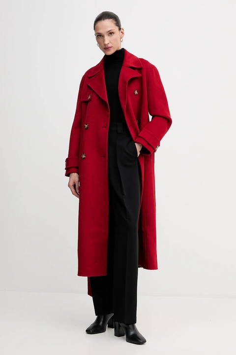 Pedro del Hierro płaszcz z dodatkiem wełny kolor czerwony 7522237 - zdjęcie produktu nr 2