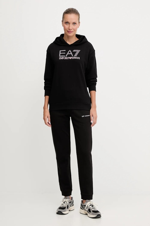 EA7 Emporio Armani bluza damska kolor czarny z kapturem wzorzysta AF15831.7W000537 - zdjęcie produktu nr 1