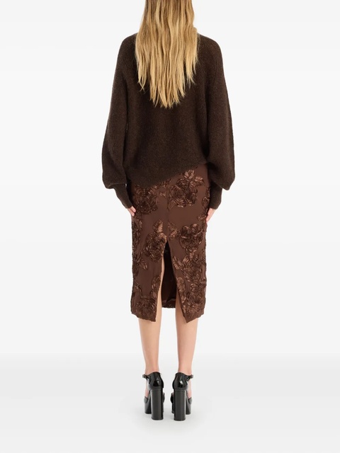 ROTATE BIRGER CHRISTENSEN rose-embellished pencil midi skirt - Brown - zdjęcie produktu nr 2
