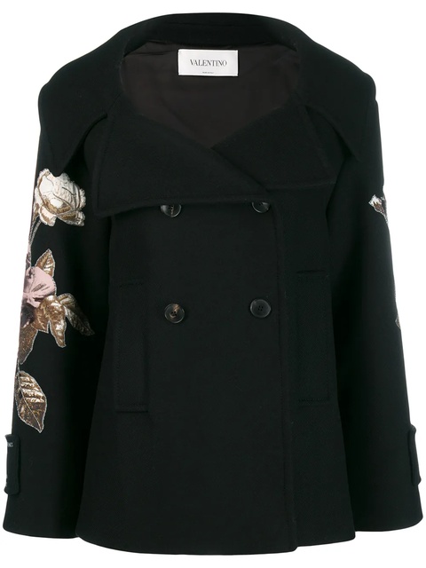 Valentino Garavani floral embroidered patch sleeve coat - Black - zdjęcie produktu nr 1