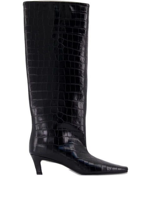 TOTEME 50mm croc-embossed leather knee-high boots - Black - zdjęcie produktu nr 1