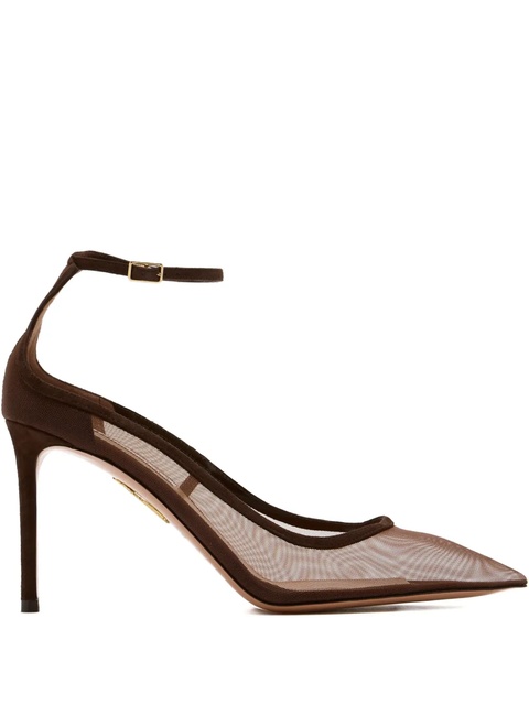 Aquazzura 85mm Love Affair ankle-strap mesh pumps - Brown - zdjęcie produktu nr 1