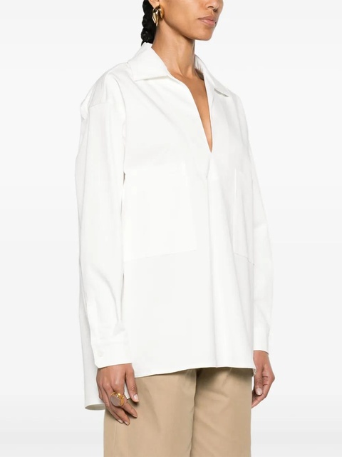 Max Mara gabardine-weave V-neck shirt - White - zdjęcie produktu nr 2