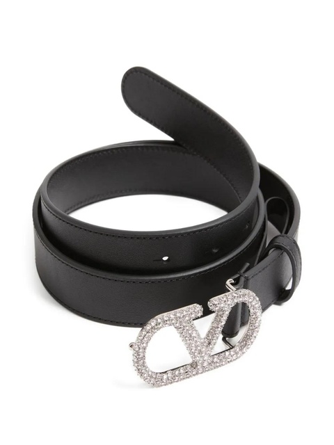 Valentino Garavani V-logo signature crystal-buckle belt - Black - zdjęcie produktu nr 1