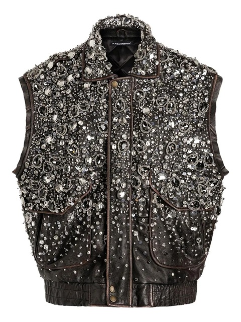 Dolce & Gabbana crystal-embellished leather vest - Brown - zdjęcie produktu nr 1