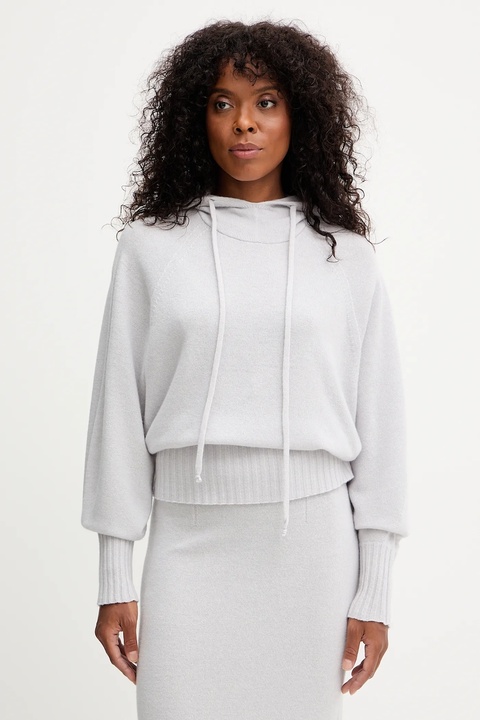Twinset bluza wełniana damska kolor szary z kapturem gładka 252TF3041 - zdjęcie produktu nr 1