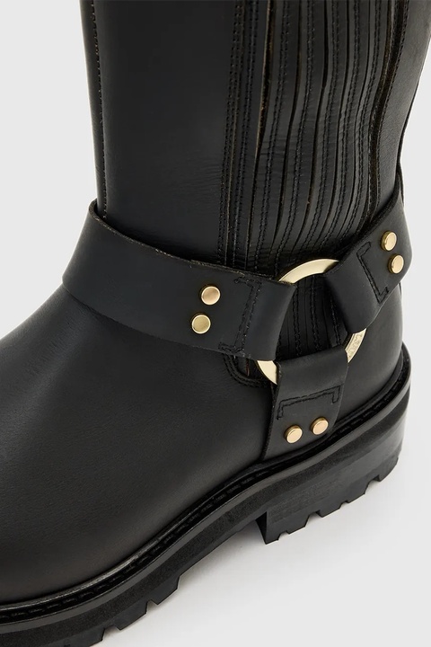 AllSaints kozaki skórzane MADDIE HIGH BOOT damskie kolor czarny na płaskim obcasie W185FB - zdjęcie produktu nr 2