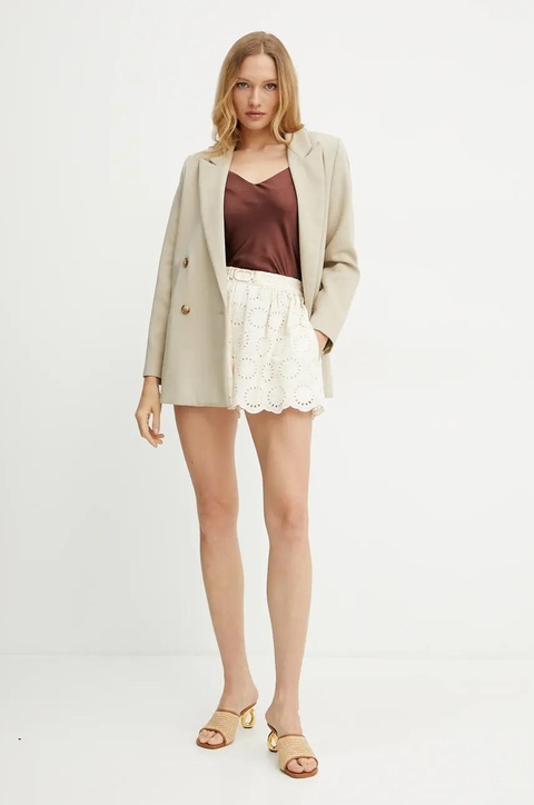 Twinset szorty bawełniane damskie kolor beżowy wzorzyste high waist 251TT2363 - zdjęcie produktu nr 2
