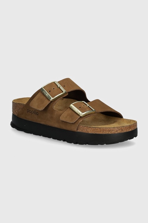 Birkenstock klapki nubukowe Arizona Platform Flex Birkenstock x Papillio kolor brązowy na platformie 1028366 - zdjęcie produktu nr 1