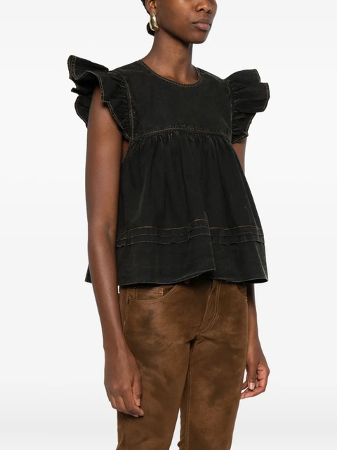 GANNI ruffled-trim smock top - Black - zdjęcie produktu nr 2
