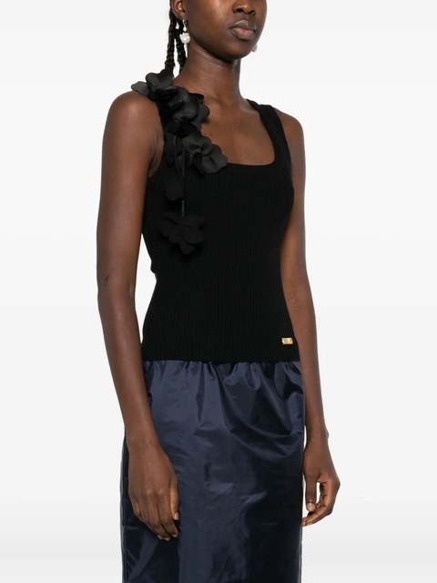 Aje flower-appliqué ribbed tank top - Black - zdjęcie produktu nr 2