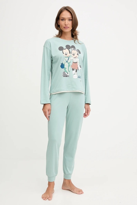 United Colors of Benetton piżama bawełniana damska kolor turkusowy bawełniana 30963P049 - zdjęcie produktu nr 1