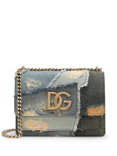Dolce & Gabbana logo plaque denim patchwork cross body bag - Blue - zdjęcie produktu nr 1
