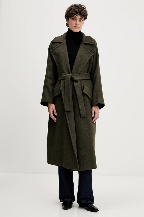 Sandro Ferrone płaszcz z dodatkiem wełny kolor zielony S18YBFRADA - zdjęcie produktu nr 1