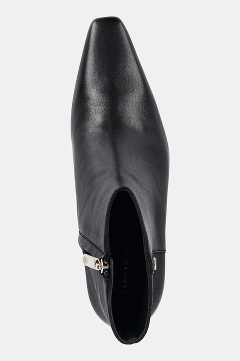Tommy Hilfiger botki skórzane SQUARE TOE KITTEN BOOTIE damskie kolor czarny na słupku FW0FW08768 - zdjęcie produktu nr 2