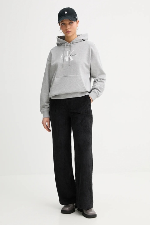 Calvin Klein Jeans bluza damska kolor szary z kapturem gładka LV047E221G - zdjęcie produktu nr 2