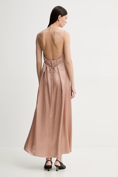 AERON sukienka z domieszką jedwabiu FELICITA kolor różowy maxi rozkloszowana DR582452 - zdjęcie produktu nr 1