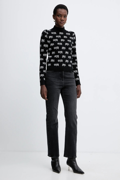 MICHAEL Michael Kors sweter damski kolor czarny lekki z półgolfem MF561COK0M - zdjęcie produktu nr 2