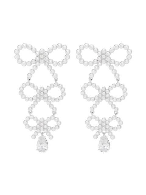 Self-Portrait tiered pearl bow earrings - Silver - zdjęcie produktu nr 1