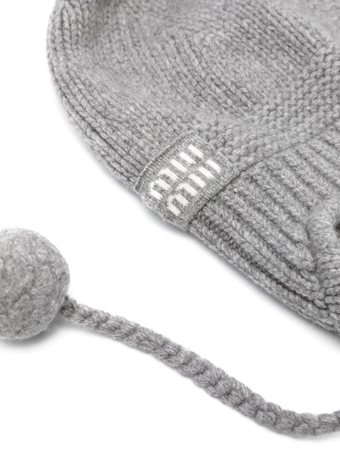 Miu Miu pompom-detailed ear-flap beanie - Grey - zdjęcie produktu nr 2