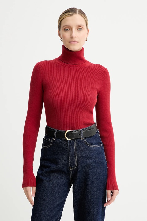 Calvin Klein Jeans sweter damski kolor bordowy lekki z golfem LV047D350G - zdjęcie produktu nr 1