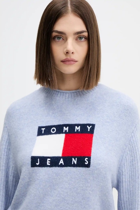 Tommy Jeans sweter z dodatkiem wełny damski kolor różowy lekki DW0DW21782 - zdjęcie produktu nr 2