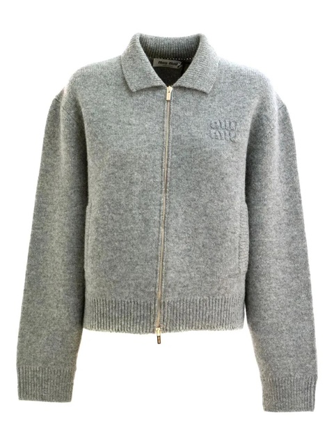 Miu Miu zip-up embroidered cardigan - Grey - zdjęcie produktu nr 2