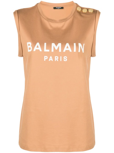 Balmain logo-print button-embellished top - Neutrals - zdjęcie produktu nr 1