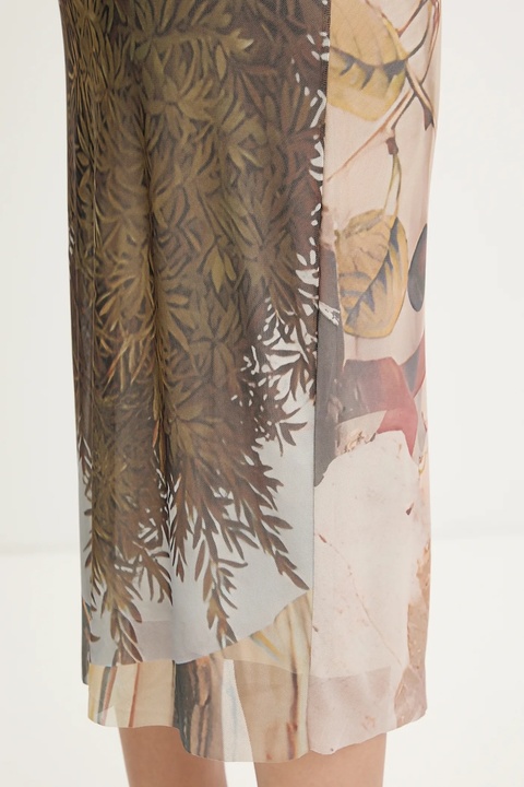 Desigual spódnica COLLAGE kolor brązowy midi prosta 25WWFK05 - zdjęcie produktu nr 1