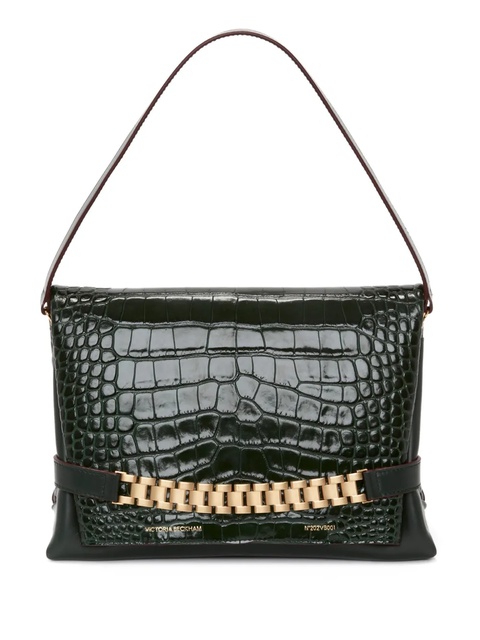 Victoria Beckham Chain Pouch crocodile-effect clutch bag - Green - zdjęcie produktu nr 1