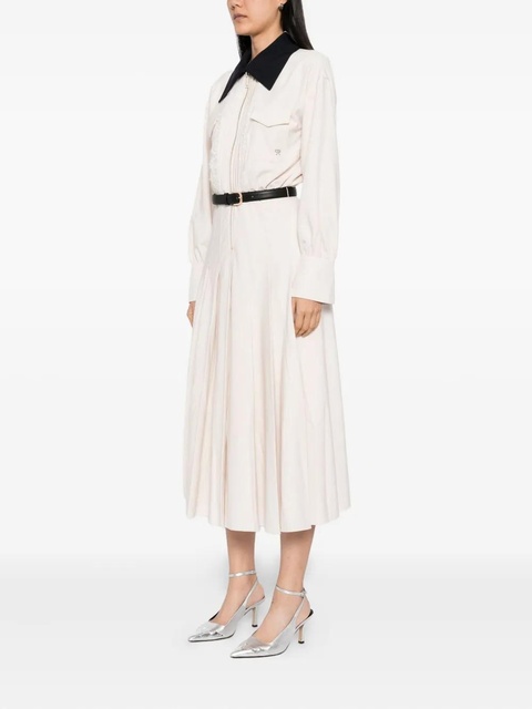 Self-Portrait twill contrast collar midi dress - Neutrals - zdjęcie produktu nr 2