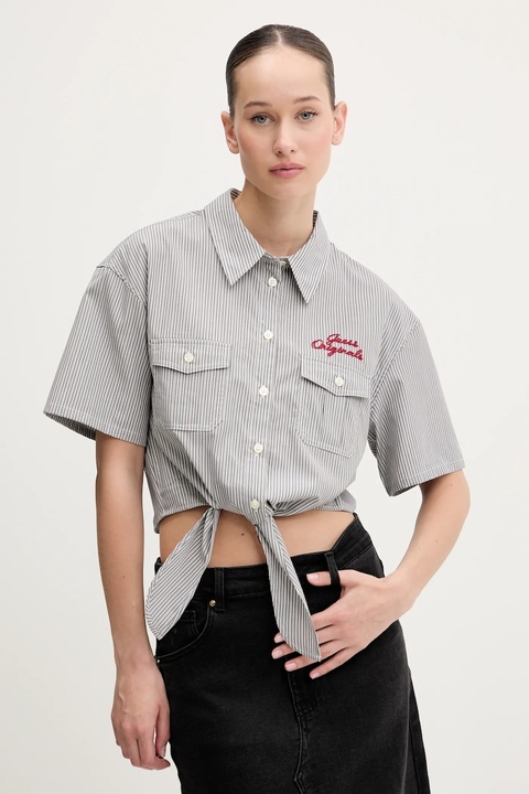 Guess Originals koszula bawełniana damska kolor szary regular z kołnierzykiem klasycznym W5GH0M WH7Q1 - zdjęcie produktu nr 2